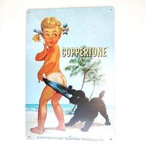 Coppertone Tin Sign 12×8 Vintage Beach Retro Suntan Ad Metal Wall Art Decor